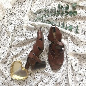 KF‎ Ltd Vintage Brown Leather Strappy Block Heel Sandals Made in Brazil 6.5M